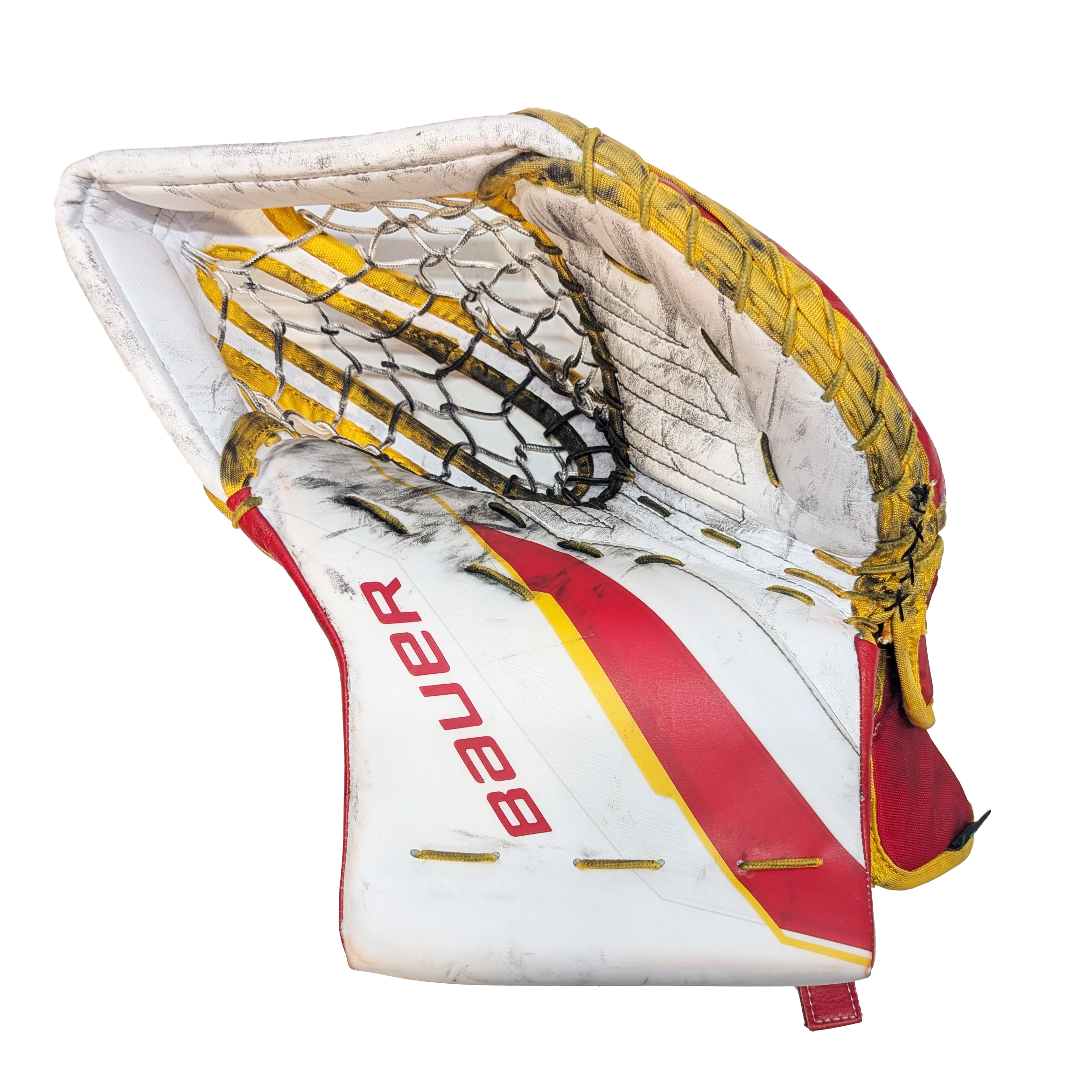Bauer Supreme Shadow - Ensemble complet de gardien de but AHL Pro Stock d'occasion (blanc/rouge/jaune)